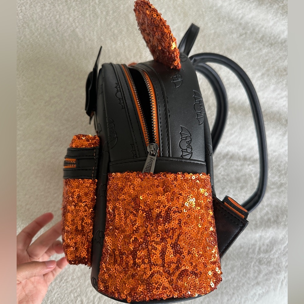 Loungefly Orange and Black Sequin Mini Backpack - Picture 2 of 11